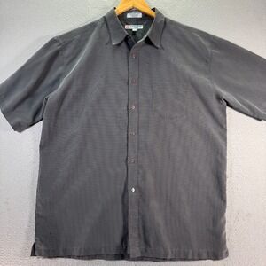 Vintage Anchor Blue Buton Up Shirt Men 2XL Gray Rayon Comfort Classic Trendy Y2K